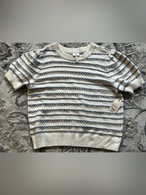 jcpenney Cream and Navy Striped Pullover Sweater